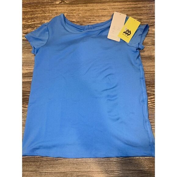 Girls' Short Sleeve Keyhole Back Gym T-Shirt - All in Motion Blue. Size Small. S - Picture 1 of 5